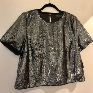 NWT Sexy silver sequined cropped t-shirt